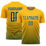Custom Gold Green-White Geometric Hexagonal Dot Gradient Sublimation Soccer Uniform Jersey