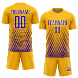 Custom Gold Purple-White Geometric Hexagonal Dot Gradient Sublimation Soccer Uniform Jersey