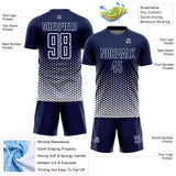 Custom Navy-White Geometric Hexagonal Dot Gradient Sublimation Soccer Uniform Jersey