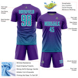 Custom Purple Teal-White Geometric Hexagonal Dot Gradient Sublimation Soccer Uniform Jersey