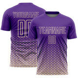 Custom Purple-Cream Geometric Hexagonal Dot Gradient Sublimation Soccer Uniform Jersey