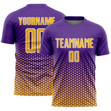 Custom Purple Gold-White Geometric Hexagonal Dot Gradient Sublimation Soccer Uniform Jersey