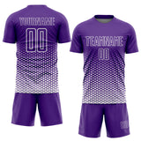Custom Purple-White Geometric Hexagonal Dot Gradient Sublimation Soccer Uniform Jersey