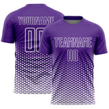 Custom Purple-White Geometric Hexagonal Dot Gradient Sublimation Soccer Uniform Jersey