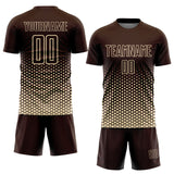 Custom Brown-Cream Geometric Hexagonal Dot Gradient Sublimation Soccer Uniform Jersey