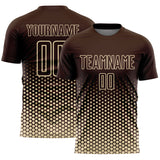Custom Brown-Cream Geometric Hexagonal Dot Gradient Sublimation Soccer Uniform Jersey