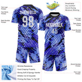 Custom Blue White-Black Abstract Swirl Wave Grunge Splatter Sublimation Soccer Uniform Jersey