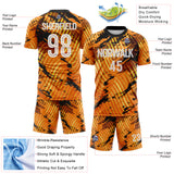 Custom Gold White-Black Abstract Swirl Wave Grunge Splatter Sublimation Soccer Uniform Jersey