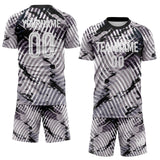 Custom Gray White-Black Abstract Swirl Wave Grunge Splatter Sublimation Soccer Uniform Jersey