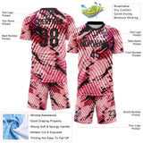 Custom Light Pink-Black Abstract Swirl Wave Grunge Splatter Sublimation Soccer Uniform Jersey