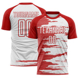 Custom White-Red USA Style Patriotic Brush Stroke Sublimation Soccer Uniform Jersey