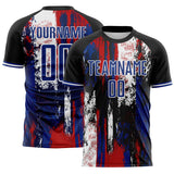 Custom Black Royal Red-White USA Style Patriotic Splatter Sublimation Soccer Uniform Jersey