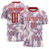 Custom White Red-Royal USA Style Patriotic Wave Sublimation Soccer Uniform Jersey