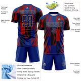 Custom Royal Black Red-Old Gold USA Style Patriotic Geometric Lines Sublimation Soccer Uniform Jersey