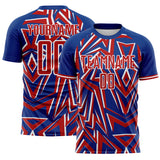 Custom Royal Red-White USA Style Patriotic Sharp Geometric Sublimation Soccer Uniform Jersey