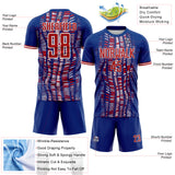 Custom Royal Red-White USA Style Patriotic Geometric Fragments Sublimation Soccer Uniform Jersey