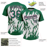 Custom Kelly Green Pink-White 3D Pattern Abstract Sharp Shape Two-Button Unisex Softball Jersey