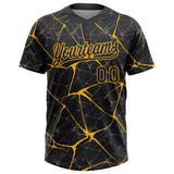 Custom Black Gold 3D Pattern Abstract Network Two-Button Unisex Softball Jersey