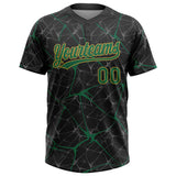 Custom Black Kelly Green-Old Gold 3D Pattern Abstract Network Two-Button Unisex Softball Jersey