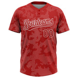 Custom Red White 3D Pattern Curve Lines Two-Button Unisex Softball Jersey
