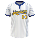 Custom White Royal Pinstripe Yellow Two-Button Unisex Softball Jersey