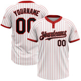 Custom White Red Pinstripe Black Two-Button Unisex Softball Jersey