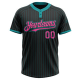 Custom Black Teal Pinstripe Pink Two-Button Unisex Softball Jersey