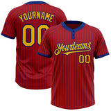 Custom Red Royal Pinstripe Yellow Two-Button Unisex Softball Jersey