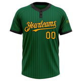 Custom Kelly Green Black Pinstripe Gold Two-Button Unisex Softball Jersey