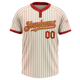 Custom Cream Red Pinstripe Old Gold Two-Button Unisex Softball Jersey