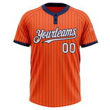 Custom Orange Navy Pinstripe White Two-Button Unisex Softball Jersey
