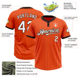 Custom Orange Brown Pinstripe White Two-Button Unisex Softball Jersey
