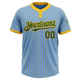 Custom Light Blue Yellow Pinstripe Green Two-Button Unisex Softball Jersey