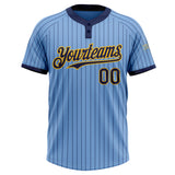 Custom Light Blue Navy Pinstripe Gold Two-Button Unisex Softball Jersey
