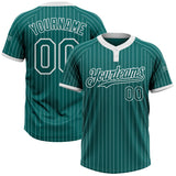 Custom Teal White Pinstripe White Two-Button Unisex Softball Jersey