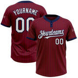 Custom Crimson Navy Pinstripe White Two-Button Unisex Softball Jersey
