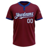 Custom Crimson Royal Pinstripe White Two-Button Unisex Softball Jersey