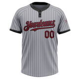 Custom Gray Black Pinstripe Crimson Two-Button Unisex Softball Jersey