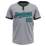 Custom Gray Black Pinstripe Teal Two-Button Unisex Softball Jersey