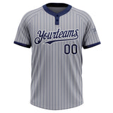 Custom Gray Navy Pinstripe White Two-Button Unisex Softball Jersey