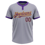 Custom Gray Purple Pinstripe Gold Two-Button Unisex Softball Jersey