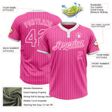 Custom Pink White Pinstripe White Two-Button Unisex Softball Jersey