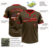 Custom Olive Red Pinstripe Vintage USA Flag Salute To Service Two-Button Unisex Softball Jersey