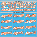 Custom Sky Blue Orange Pinstripe White Two-Button Unisex Softball Jersey