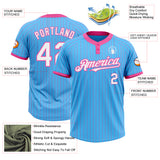 Custom Sky Blue Pink Pinstripe White Two-Button Unisex Softball Jersey