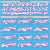 Custom Sky Blue Pink Pinstripe White Two-Button Unisex Softball Jersey