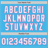 Custom Sky Blue Pink Pinstripe White Two-Button Unisex Softball Jersey