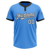 Custom Electric Blue Black Pinstripe White Two-Button Unisex Softball Jersey