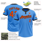 Custom Electric Blue Black Pinstripe Orange Two-Button Unisex Softball Jersey