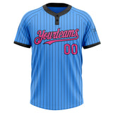 Custom Electric Blue Black Pinstripe Pink Two-Button Unisex Softball Jersey
